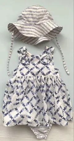 おさかな柄ロンパースと帽子のセット 70cm