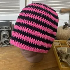 595 綿100%クラッシャーハット クロシェハット ニット帽 ハンドメイド