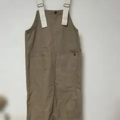 ベージュ コットンサロペット ポケット付き