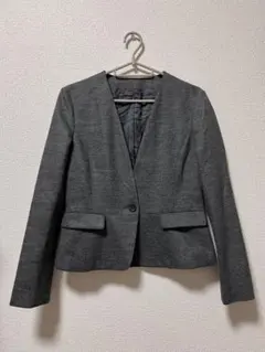 日本製 ANAYI ノーカラーウールジャケット 38 バックペプラム