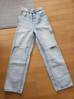 MOUSSY ストレートデニム ライトブルー ダメージ加工