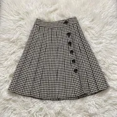 【エニィスィス】ウール混 千鳥格子柄 タック フレアスカート ひざ丈 S 秋冬のサムネイル