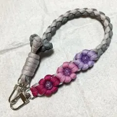 推し活ピンク スマホストラップ ハンドストラップ パラコード ハンドメイド お花