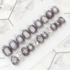 2924.（全サイズ現品販売）マグネット×ガラスフレンチネイルチップ