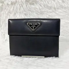 PRADA プラダ レザー 黒ブラック3つ折り財布 コンパクトウォレット男女兼用