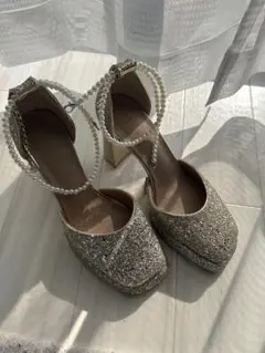 パールストラップ グリッターパンプス 結婚式 パーティー 23.5cm