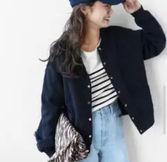 relume ネイビー ボタン付きカーディガン F