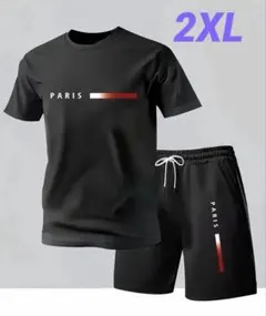 大きいサイズ　半袖Tシャツ&ハーフパンツ　セットアップ　ブラック　2XLのサムネイル