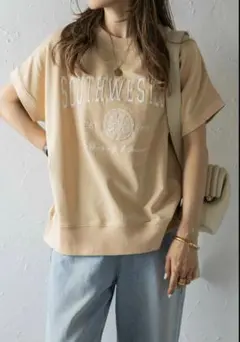 美品 Bonjour Sagan カレッジ刺繍ピグメントスウェットT