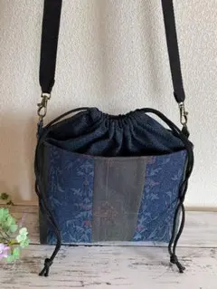 着物リメイク 巾着ショルダーバック ハンドメイド