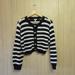 H&M ストライプ クロップドニットカーディガン