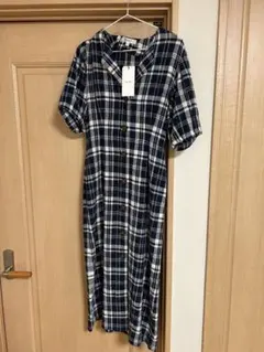 チェック柄 半袖シャツワンピース