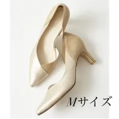 AIMER｜エメ コンビ素材 スクエアヒールポインテッドパンプス(ゴールド)