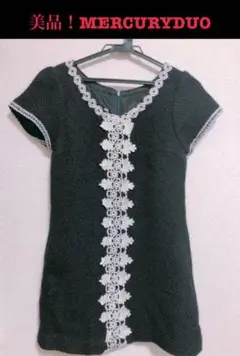 美品 マーキュリーデュオ 紺 ネイビー レース 半袖 ワンピース