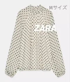 ZARA 〔美品〕リボン付きドットプリントブラウス　ブラウス