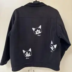 hikosen cara 刺繍ジャケット 猫 綿 内ボア ※日焼け有り