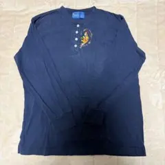 【Disney】Pooh プーさん　ヘンリーネック　長袖カットソー　ネイビー　M