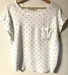 グローバルワーク　小花柄　ブラウス　フレンチ袖　夏物　白　リーフ柄　美品