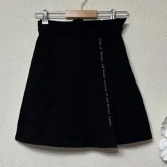 フィント　ロゴ刺繍　巻きスカート　ベルト　F 黒　美品