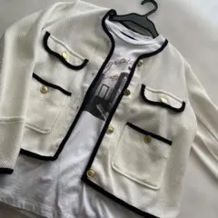 ユナイテッドアローズノーカラージャケット ホワイト メッシュ