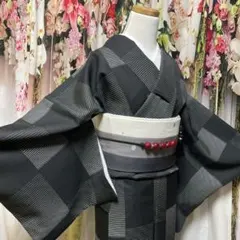 正絹 袷 大島紬 市松模様 身丈（肩から）細身 - メルカリ