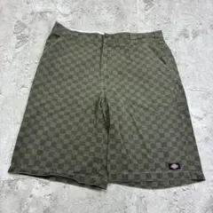 Dickies　チェック柄ワークショーツ　W39　グリーン　古着　ハーフパンツのサムネイル