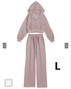 ジップパーカー×キャミ×ワイドパンツ裏起毛セットアップ ピンク　pm229