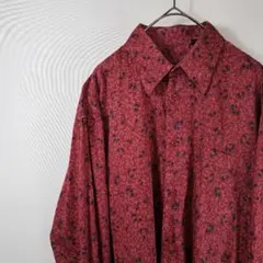 長袖シャツ ヴィンテージ M ボタニカル柄 総柄 赤茶色 大きめ ゆったりサイズ