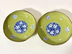 有田焼　英祥窯　青絵　花柄　緑　和食器　小皿2点のサムネイル