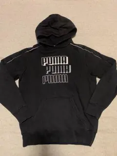 PUMA プーマ パーカー　黒　刺繍ロゴあり　ポケット　160cm 本体綿66%