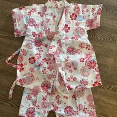 赤とピンクの花柄甚平 95cm未満