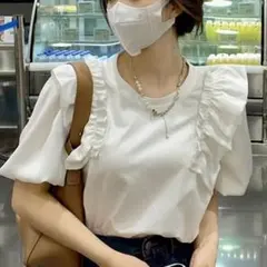 パフスリーブ　ぽわん袖　ボリューム袖　シャツ　ブラウス　オルチャン　韓国　春　夏