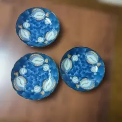 魚模様の青い皿 3点セット