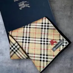 新品未使用 　BURBERRY 大判ハンカチノバチェックホースマーク刺繍77