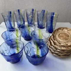 【今月価格】石塚硝子　アデリア清流花　ガラス製コップ大小10個セットコースター付