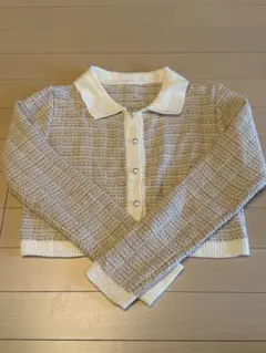 韓国にて購入　ベージュホワイトツイードニット長袖