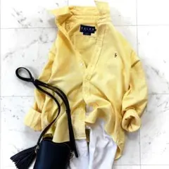 ラルフローレン　コットン　オックスフォードシャツ　長袖　ポニー刺繍　イエロー