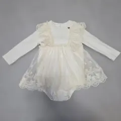 美品。アプレレクールホワイト レース付きロンパース 80