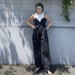 【美品】シールームリン フロントZIPワークスサロペット ブラックオールインワンのサムネイル