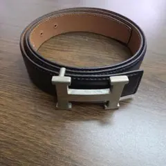 HERMES ブラック レザー ベルト H型バックル