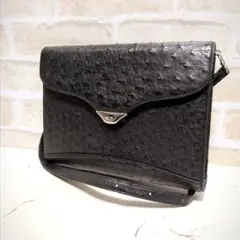 ★【オーストリッチ】2WAY セカンドバッグ/クラッチバッグ ブラック 新同品