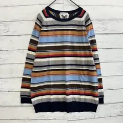 SIMPLE LIFE L マルチボーダーニット 紺 長袖 秋冬 L相当のサムネイル