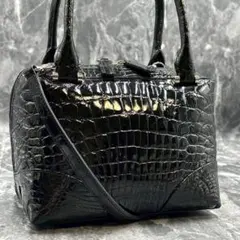 極美品✨ リアルクロコダイルレザー シャイニング 2wayハンドバッグ ブラック