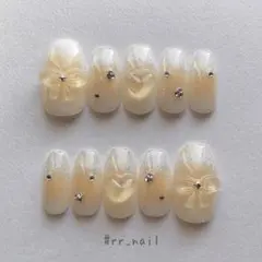 ネイルチップ ワンホン チーク クリアリボン ビジュー