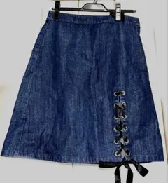 デニム レースアップ フレアスカート ひざ丈
