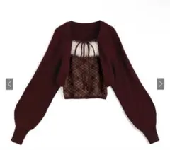 GRL アーガイル柄ファーキャミソール×ボレロニットアンサンブル[an1840]