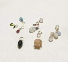 K18 K10 14KGFパーツ使用 天然石ブリオレット チャーム 8点セット