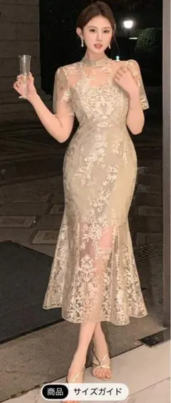 SHEIN 半袖ロングワンピース ベージュ