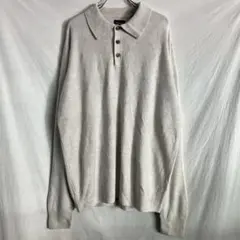 90s 00s usa古着 ニットポロ 長袖ポロシャツ ライトベージュ L