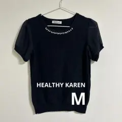 HEALTHY KAREN Mサイズ ネイビー 半袖ニット ビーズ装飾のサムネイル